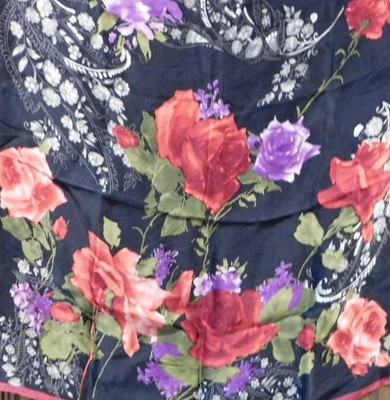 AK Anne Klein Black Red Purple Rose Floral Silk Scarf 21quot SQ AK Anne Klein Black Red Purple Rose Floral Silk Scarf 21quot SQ