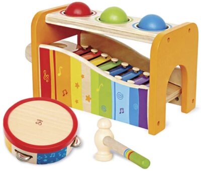 (OPEN BOX)  Hape Pound, Tap, & Shake! Music Set - Award Winning Wooden Pounding 