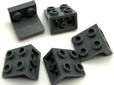 Lego 5 New Dark Bluish Gray Brackets 1 x 2 - 2 x 2 Inverted Parts