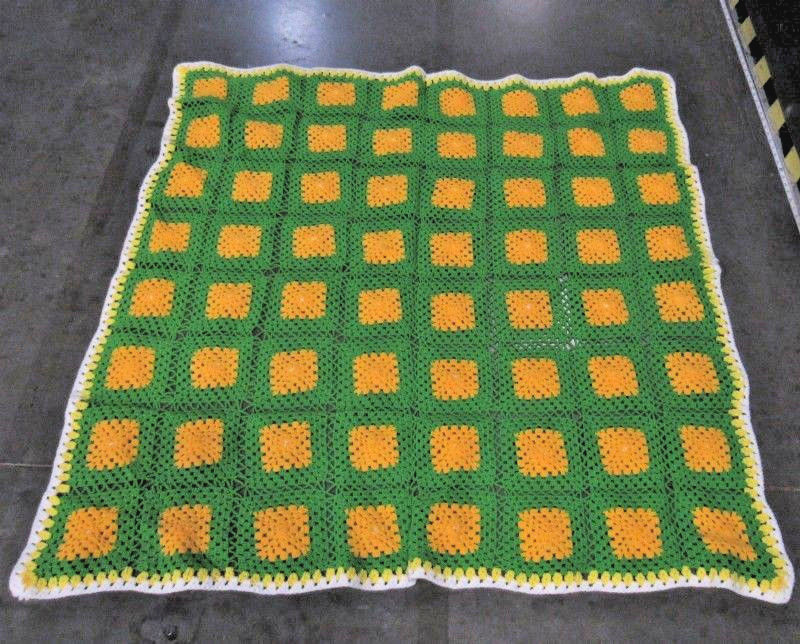 Handmade Crochet GreenOrangeYellow White Granny Square Afghan Throw20