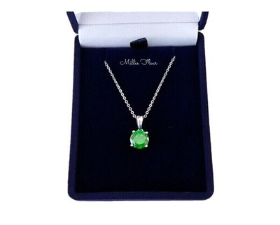 925 Sterling Silver Simulated Emerald CZ Pendant Necklace & Gift Box