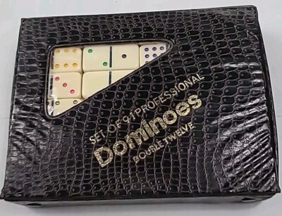 Vintage Domino Set, Double 12 Professional Set of 91 Color Retro Vinyl Case