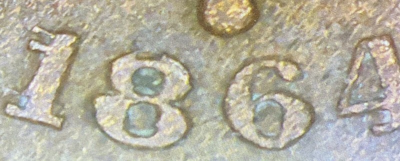 1864 Two 2 Cent RPD Bold Repunched Date tough old