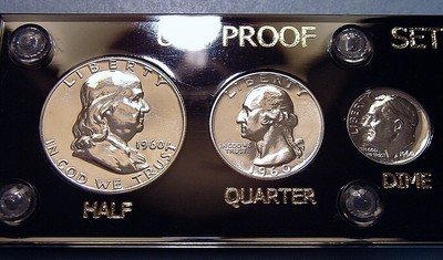 1960 U.S. MINT SILVER PROOF SET DEEP MIRROR COINS in CAPITAL DISPLAY LARGE DATE