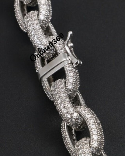 Pre-owned Online0369 Men's Rappers Cuban Bust Down Necklace 20ct Simulated Diamond Silver Free Stud In White
