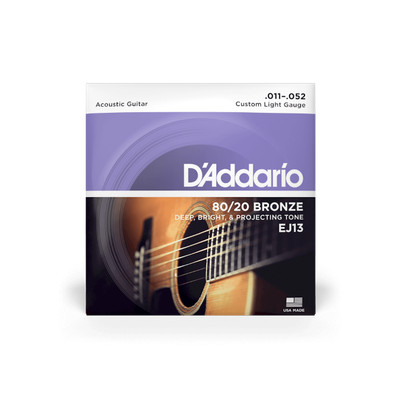D'Addario EJ13 80/20 Bronze Acoustic Guitar Strings, Custom Light, 11-52