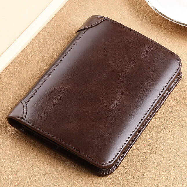 Genuine Leather RFID Blocking Trifold Wallet For Men Slim Minimalist Wallet