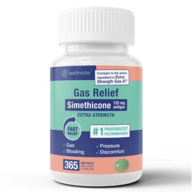Welmate Simethicone 125 mg - Extra Strength Gas Relief - IBS & Bloating Support