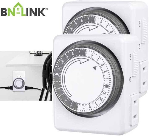HBN Indoor 24-Hour Mechanical Timers For Electrical Outlets + 2 Grounded Outlets