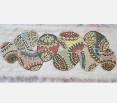 Pier Place World Market Pastel Easter Eggs Spring Beaded Table Runner New