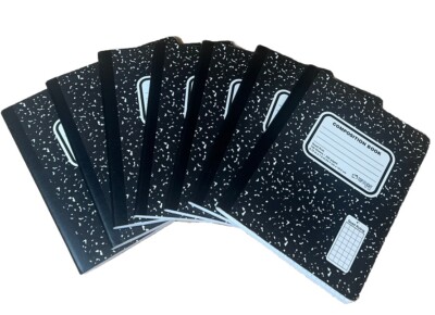 Lot of 7 -Top Flight  Quad Rule  Sewn Marble  Composition Book 4 Squares per I 