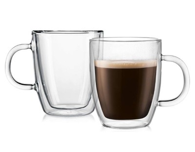BODUM Bistro Clear Mug Double-Wall Insulated Glass Espresso Mugs 10 oz  Two (2)
