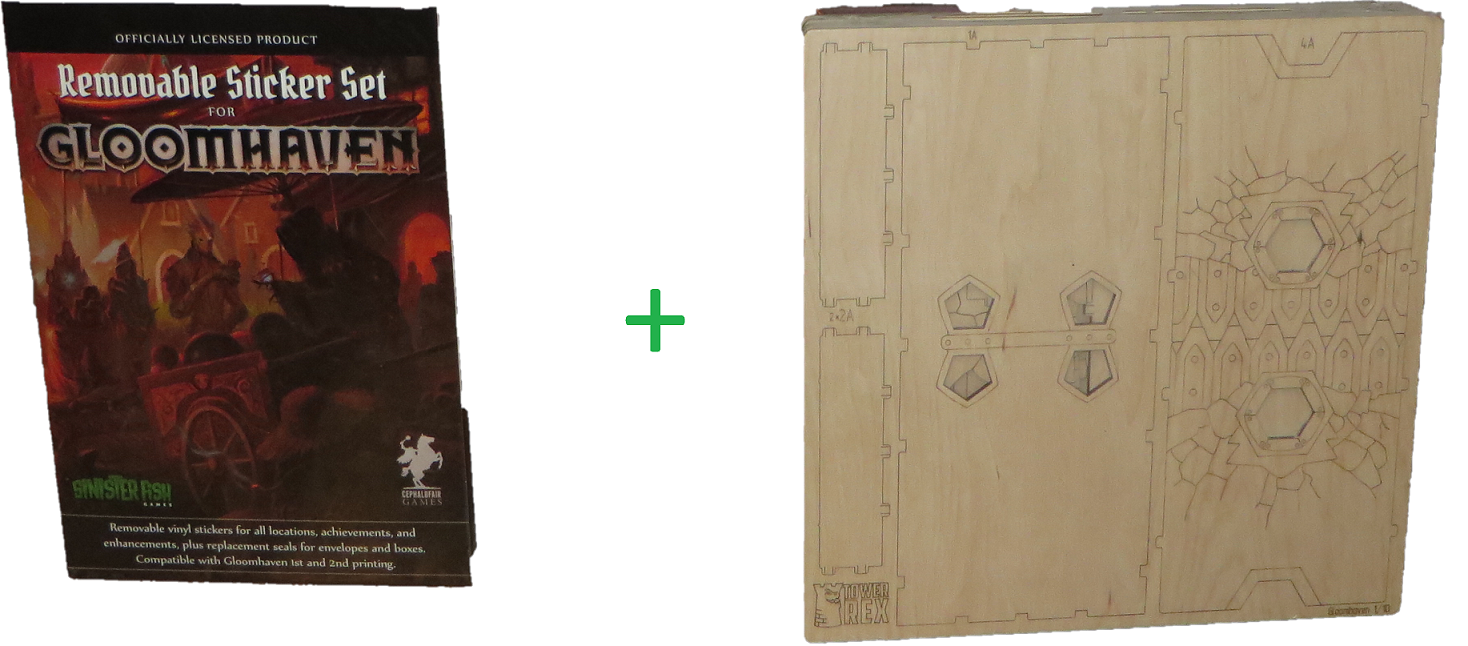 Gloomhaven bundle (Wood Insert, Removable sticker set and 2 Player mats)