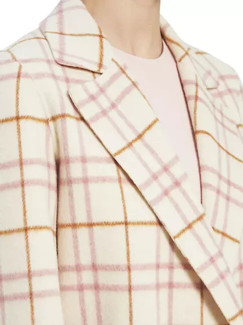 Pre-owned Theory Nwt-  'clairene' Wool-blend Open Front Plaid Jacket, Ivory Multi - Medium In White