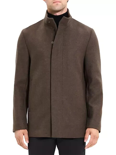 Theory Clarence Wool Melton Coat Men's Uniform Melange Snap