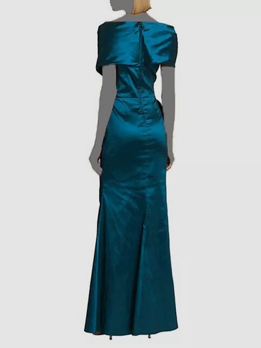 Pre-owned Teri Jon $795 Rickie Freeman For  Women's Blue Satin Taffeta Gown Dress Size 8