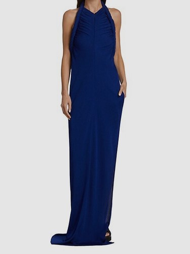 Pre-owned Proenza Schouler $1790  Women's Blue Crepe Jersey Halterneck Gown Dress Size 6