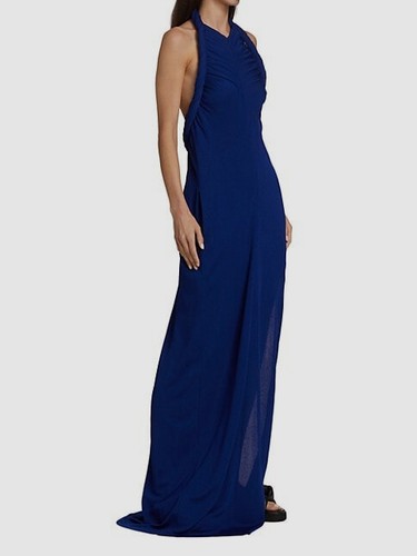 Pre-owned Proenza Schouler $1790  Women's Blue Crepe Jersey Halterneck Gown Dress Size 6