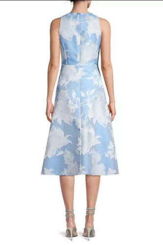 Pre-owned Aidan Mattox Sleeveless Floral Bodice Jaquard Dress In Cool Cloud