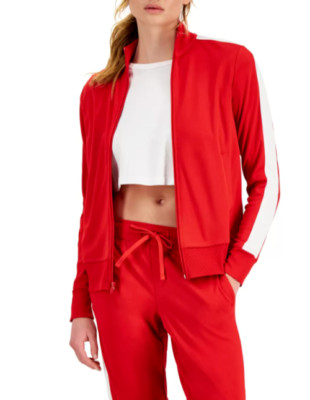 ID Ideology Women's Zip Striped Sleeve Track Jacket Red Size Small 4914