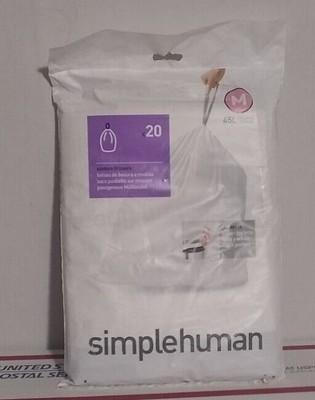 SIMPLEHUMAN CUSTOM FIT LINERS M 45L PERFECT FIT WHITE 2 - 20 CT BAG LOT D50