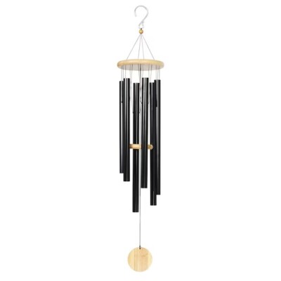 Exhart, 30-in Black Metal Traditional Chime Wind Chime | Natural Wood Accents