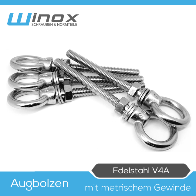 Augbolzen M6 M8 M10 mit metrischem Gewinde Edelstahl A4 Öse Haken Ringschraube