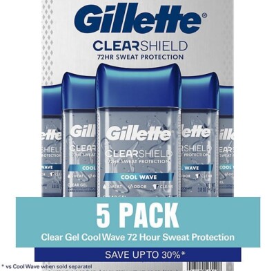 Gillette Cool Wave Clear Gel Men's Antiperspirant and Deodorant, 3.8 oz., 5 pk.