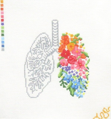 Spellbound Stitchery Floral Anatomy Lungs Handpainted Needlepoint Canvas