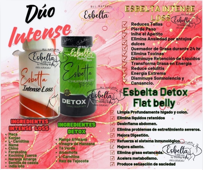 SUPLEMENTOS NATURALES PARA BAJAR DE PESO ESBELTA, INTENSE DUO.
