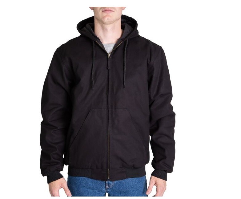Blue Mountain Men's Duck Quilt-Lined Insulated Hooded Jacket 2 XL Tall Black