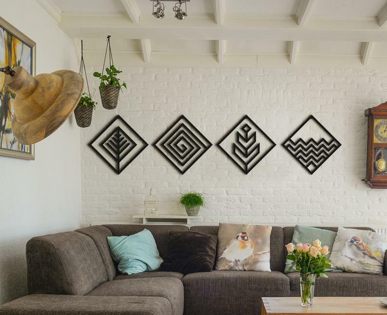 Hencely Four Elements Metal Wall Art- Set of 4 Stylish Black Metal Wall Decor