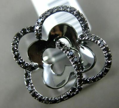 ESTATE WIDE .25CT BLACK DIAMOND 14KT BLACK GOLD 3D BUTTERFLY CLOVER FUN RING