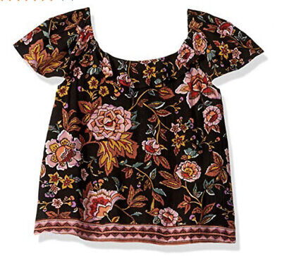 Billabong Girls Hip Hip Top Blouse Shirt.  Black Floral Print.  Size Large