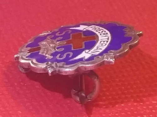~Little System~ Antique Sterling Silver & Enamel Presbyterian Red Cross Pin~