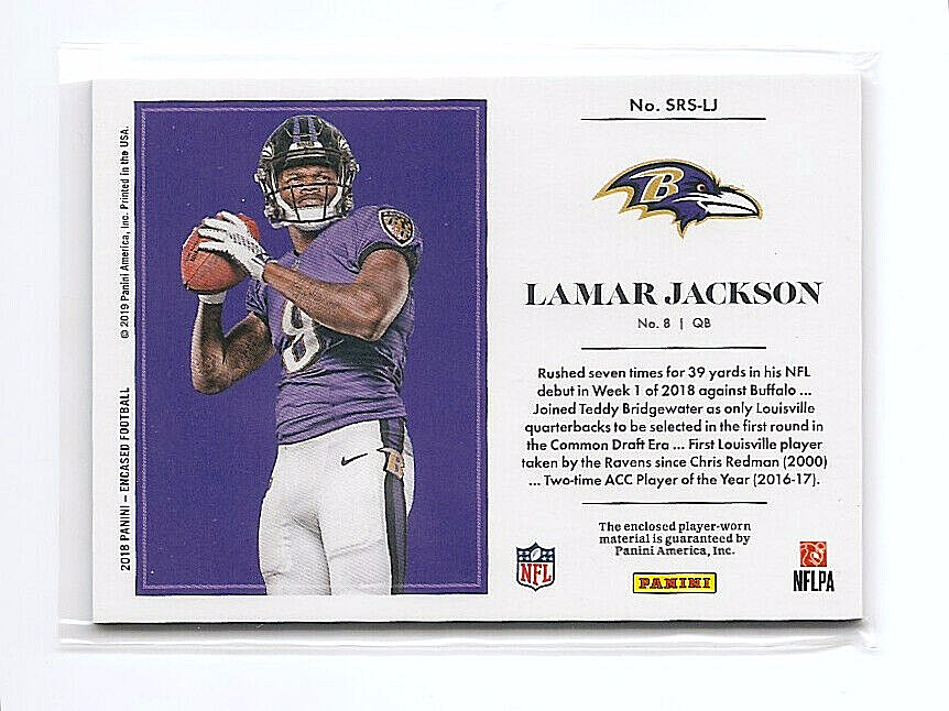 2018 Panini ENCASED Lamar Jackson SUBSTANTIAL ROOKIE SWATCHES 24/50 Ravens RC