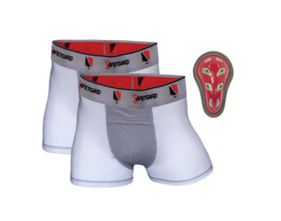 Safe-T-Gard 2 Pack Boxer Briefs w/Cage Cup Sz Youth Regula 55-80lbs- White NWOT