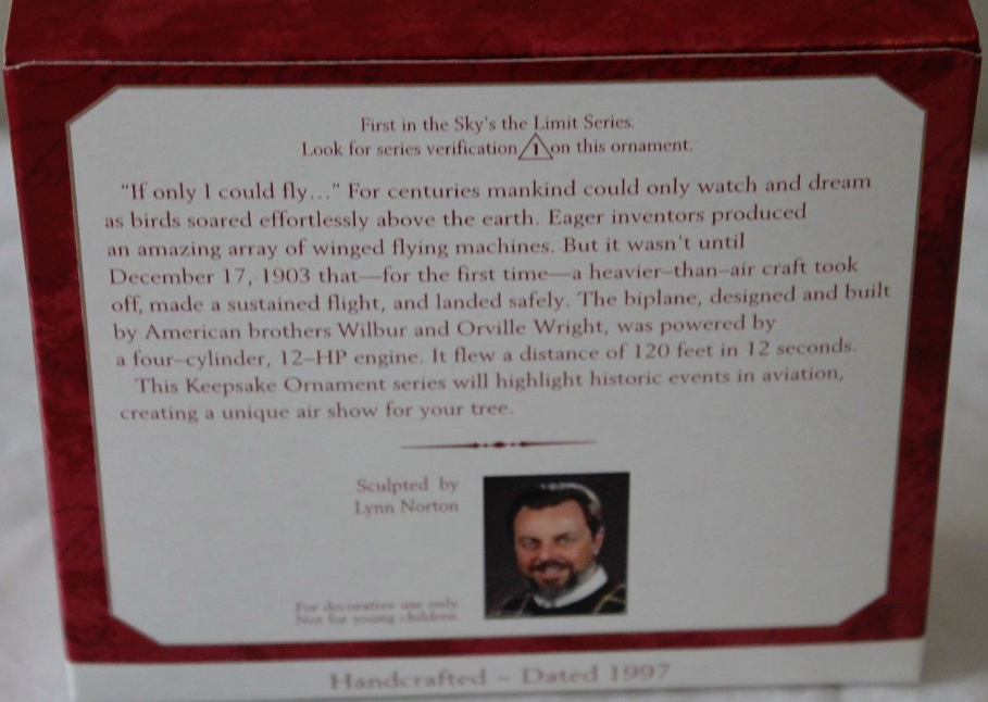 Hallmark Keepsake The Flight at Kitty Hawk Skys The Limit Ornament In Box 1997