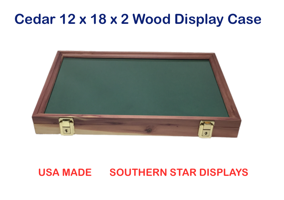 Cedar Wood Display Case  12 x 18 x 2 for Arrowheads Knives Collectibles & More