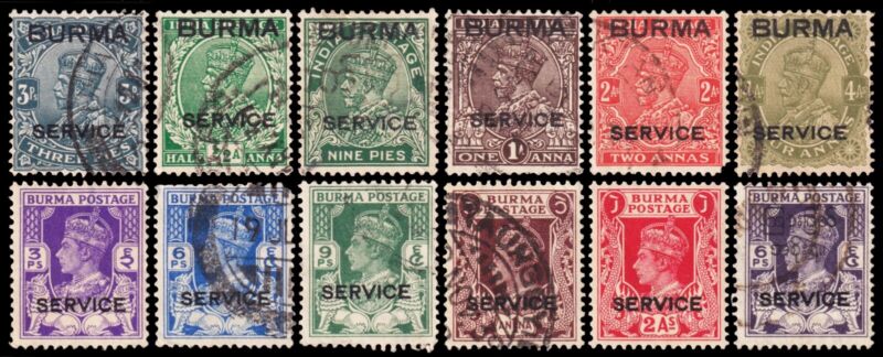 Burma Scott O1-O5, 07, O15-O18, O20, O29 (1937-46) Used/Mint H G-F, CV $11.70 Q