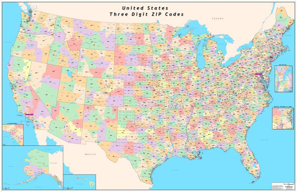 USA 3 Digit Zipcode Laminated Wall Map (County Version) | eBay