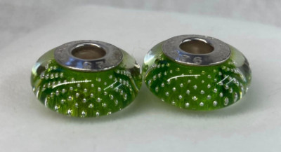 One (1) Chamilia Mystic Lime Green BubblesMurano Bead 925 Sterling  Pandora New