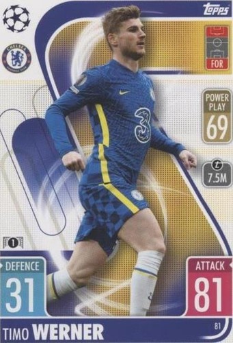 チェルシー ヴェルナー Timo Werner 2022 Topps Champions league Blue 80/99 #BA-TW