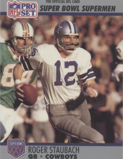 1990 Pro Set Super Bowl XXV aniversario plata Roger Staubach #37