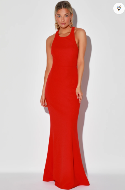 

LULUS Красное платье макси с открытой спиной, прямо в сердце, на бретельках, БОЛЬШОЙ, Красный