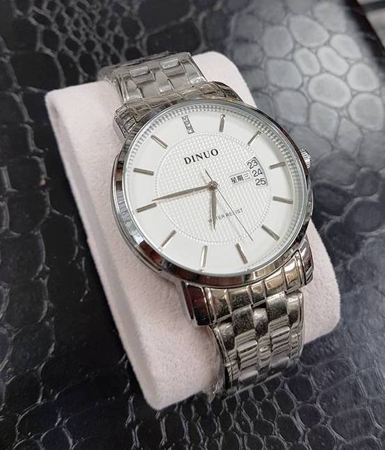 Orologio Da Polso Unisex DINUO Round Quarzo Datario Classico Silver Bianco lac