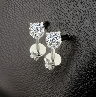 Solitaire Diamond Earrings 18ct White Gold 0.57ct Hidden Halo Studs Cervin Blanc