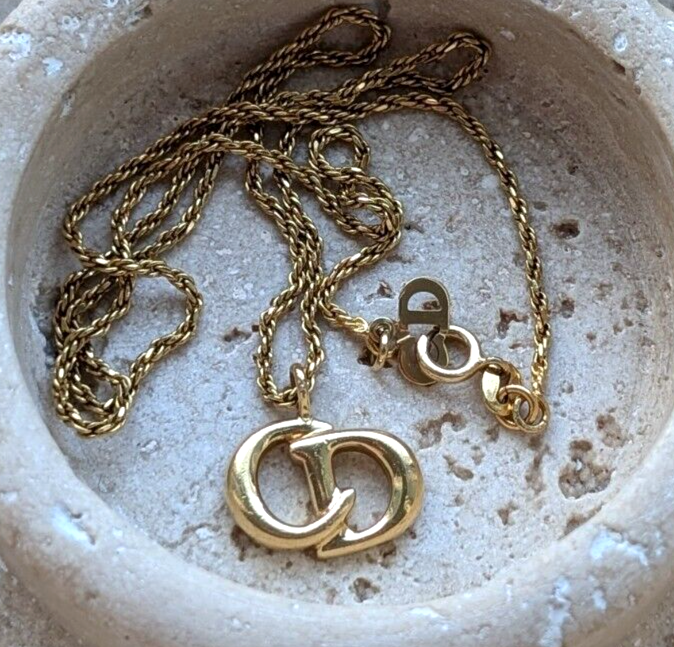 Rare Vintage Christian Dior Logo Necklace CD Necklace Gold