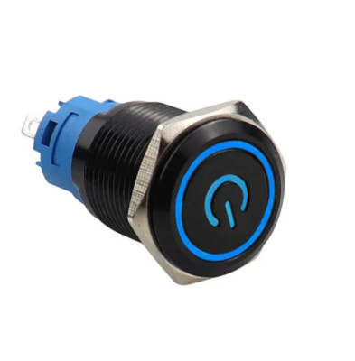12/16/19/22mm 12V Latching Push Button Power Switch Black Metal LED Waterproof