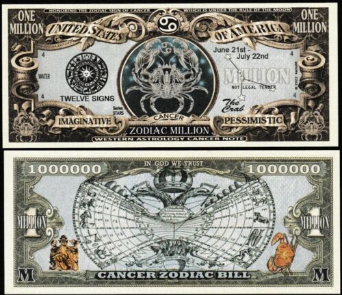 Lot of 25 Bills - Zodiac Cancer Million Dollar Bill, The Crab